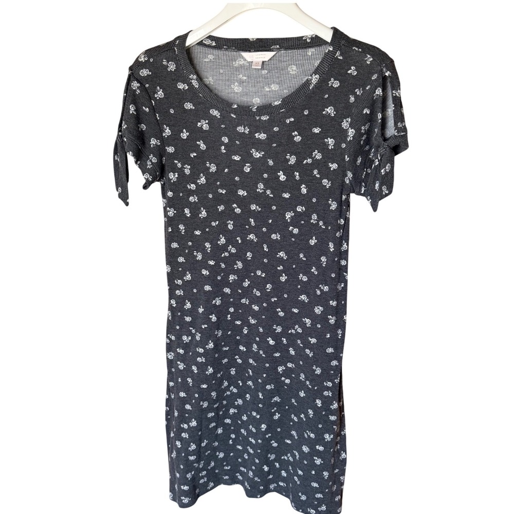 Cottagecore Floral Rose Gray Side Tie Dress, XS